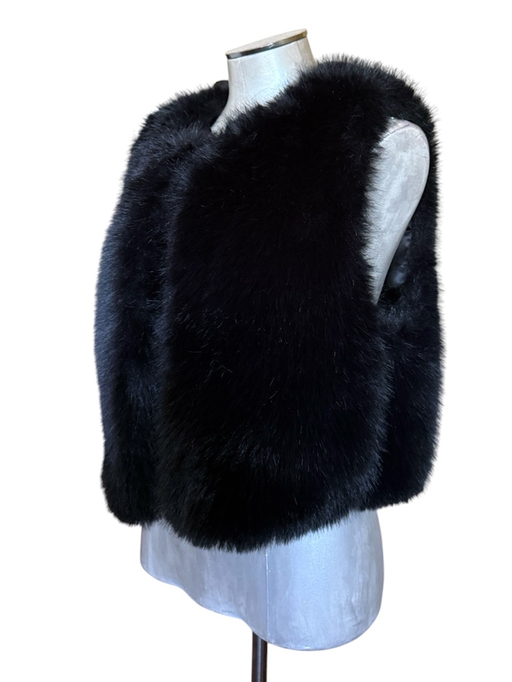 Zara Black Faux Fur Cropped Vest Waistcoat L